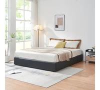 [en.casa] Cama Matrimonio NOLA Canapé Abatible con Somier Espacio de Almacenamiento Cama Tapizado Polipiel MDF Contrachapado 206 x 181 x 28 cm - Negro