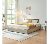 [en.casa] Cama Matrimonio NOLA Canapé Abatible con Somier Espacio de Almacenamiento Cama Tapizado Textil Tipo Lino MDF Contrachapado 206 x 161 x 28 cm - Beige