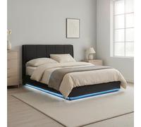 [en.casa] Cama Matrimonio Tröstiar Canapé Abatible con LED RGB Cabecero Tapizado Somier Espacio de Almacenamiento 160x200 cm Tapizado Lino MDF 217x161x96 cm - Negro