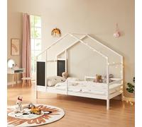 [en.casa] Cama Montessori Lorenskog en Forma de Casa Cama Infantil con Protección contra Caídas y Somier máx. 100 kg Madera de Pino 90 x 200 cm - Blanco