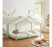 Cama para niños brome forma casita con techo pino 90 x 200 cm - verde y blanco [en.casa]