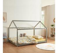 [en.casa] Cama para Niños Cerro en Forma de Casa Cama Montessori con Somier Estilo Infantil Aspecto Hogareño Carga máx. 140 kg Madera Pino 140 x 200 cm - Gris