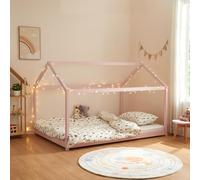 [en.casa] Cama para Niños Cerro en Forma de Casa Cama Montessori con Somier Estilo Infantil Aspecto Hogareño Carga máx. 140 kg Madera Pino 120 x 200 cm - Rosa