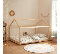 [en.casa] Cama para Niños Cerro en Forma de Casa Cama Montessori con Somier Estilo Infantil Aspecto Hogareño Carga máx. 140 kg Madera Pino 140 x 200 cm - Natural