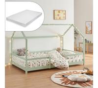 Cama para niños sisimiut forma de casa pino + colchón 120x200 cm verde [en.casa][neu.haus]
