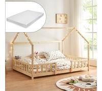Cama para niños sisimiut forma de casa pino + colchón 120x200 cm - pino natural [en.casa][neu.haus]