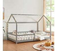 [en.casa] Cama para Niños Hesel Decrativa Cama Infantil Individual con Somier y Barandilla Estructura en Forma de Casa Estilo Montessori Madera de Pino 140 x 200 cm - Gris