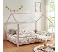 [en.casa] Cama para Niños Hesel Decrativa Cama Infantil Individual con Somier y Barandilla Estructura en Forma de Casa Estilo Montessori Madera de Pino 120 x 200 cm - Rosa