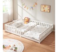 [en.casa] Cama para Niños Tanna Cama Infantil de Estilo Montessori con Somier y Barandilla de Protección Madera Pino 120 x 200 cm - Blanco