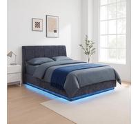 Cama tapizado led tröstiar con somier abatible lino 140x200cm - azul [en.casa]