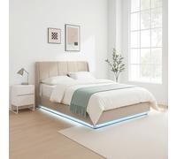 Cama tapizado led tröstiar con somier abatible 140x200cm - beige [en.casa]