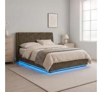[en.casa] Cama tapizada con LED RGB 140x200 cm Tröstiar Lino Verde | Cama doble con iluminación cama de 140 x 200 con espacio de almacenamiento, cabecero canapé abatible y somier de láminas