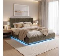 Cama tapizado led tröstiar con somier abatible lino 160x200cm - verde [en.casa]