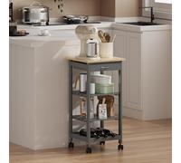 [en.casa] Carro de Servicio Biel 76 x 37 x 37 cm Carro de Catering para Cocina Mueble Mueltiuso con 2 Estantes 1 Cajón 1 Botellero Almacenamiento con 4 Ruedas - Gris Oscuro y Madera