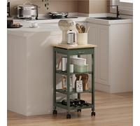 [en.casa] Carro de Servicio Biel 76 x 37 x 37 cm Carro de Catering para Cocina Mueble Mueltiuso con 2 Estantes 1 Cajón 1 Botellero Almacenamiento con 4 Ruedas - Verde y Madera