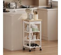 [en.casa] Carro de Servicio Biel 76 x 37 x 37 cm Carro de Catering para Cocina Mueble Mueltiuso con 2 Estantes 1 Cajón 1 Botellero Almacenamiento con 4 Ruedas - Blanco y Madera