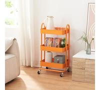 [en.casa] Carro de Servicio con 3 Cestas con Base de Malla Metálica Estantería de Baño con 4 Ruedas Carrito de Cocina Multiusos Versátil Resistente Acero 79 x 46 x 35 cm - Naranja