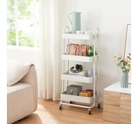 [en.casa] Carro de Servicio con 4 Cestas Estantería de Baño con 4 Ruedas Carrito de Cocina Multiusos Versátil Resistente Acero 104 x 46 x 35 cm - Blanco Mate