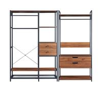[en.casa] Conjunto de 2 Percheros Burro Larem Combinación de Armarios Abiertos con 2 Barras Colgantes 4 Cajones y Estantes para Dormitorio Vestidor Recibidor Oficina - Efecto Nogal