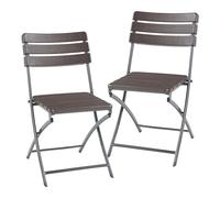 [en.casa] Conjunto de 2 Sillas Camping Jardín Terraza Festivales Interior/Exterior Set Sillas Plegables con Respaldo 4 Patas Robustas Metal y Plástico 81x58x46 cm - Efecto Madera marrón Oscuro