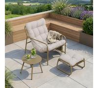 [en.casa] Conjunto de Muebles de jardín Trerdfjoa Beige/Gris | 3 piezas resistente acero mesa redonda, taburete, silla con reposabrazos y cojín para exterior terraza 1 persona