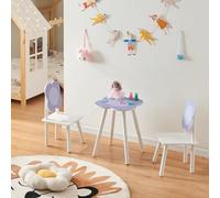 [en.casa] Conjunto Infantil de Mesa y 2 Sillas Simrishamn Respaldo con Diseño Floral Juego Elegante de 3 Piezas para Niños Madera de Pino - Blanco/Lila
