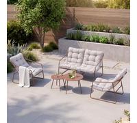 [en.casa] Conjunto jardín Exterior Kivanta 5 Piezas Acero Color óxido | 2 Mesas de centro redondas 1 sofá de 2 plazas y 2 sillas con reposabrazos cojines juego muebles de terraza metal 4 personas