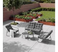 [en.casa] Conjunto jardín Exterior Kivanta 5 Piezas Acero Gris Oscuro | 2 Mesas de centro redondas 1 sofá de 2 plazas y 2 sillas con reposabrazos cojines juego muebles de terraza metal 4 personas