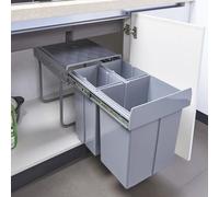 [en.casa] Cubo de Basura Empotrable Froland Grande Capacidad 2x 10 L + 1x 20 L Papelera con 3 Compartimentos Bajo Fregadero Plástico Acero 48 x 34 x 42 cm - Gris