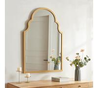 [en.casa] Diseño Único Espejo de Pared en Forma de Ventana de Estilo Marroquí Elegante Espejo Baño Salón con Ganchos de Suspensión Sin Distorsiones Decoración Mural Marco MDF 90x60 cm - Dorado