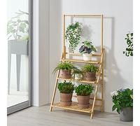 [en.casa] Escalera para Plantas de 3 Niveles Estantería Escalera para Flores Estante de Almacenamiento para Zapatos Versátil Bambú 144 x 70 x 40 cm Natural