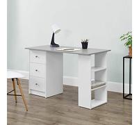 Escritorio de 120x50x72 cm. Mesa de oficina con cajones. Blanco/gris claro. Estantería, mesa para ordenador. [en.casa]
