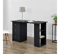 [en.casa] Escritorio Lemberg Escritorio con Cajones y Estantería Lateral de 3 Niveles Mesa Ordenador Tablero Rectangular Aglomerado 72 x 120 x 49 cm - Negro