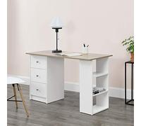 [en.casa] Escritorio Lemberg Escritorio con Cajones y Estantería Lateral de 3 Niveles Mesa Ordenador Tablero Rectangular Aglomerado 72 x 120 x 49 cm - Blanco/Color Roble