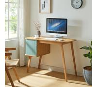 [en.casa] Escritorio Pequeño Tysvær con Compartimento con Puerta Corredera Mesa de Escritorio para Oficina Despacho Estudio Bambú 75 x 105 x 48 cm - Natural/Azul