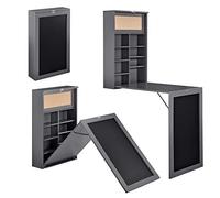 [en.casa] Escritorio Plegable de Pared con Corcho y Pizarra 80 x 50 x 18,5 cm MDF con Estantes para almacenar Gris Oscuro