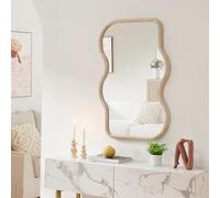 [en.casa] Espejo de Pared Bellerirnu Diseño Ondulado Espejo Mural con Marco de Madera para Pasillo Salón Dormitorio Decoración 90 x 60 cm - Efecto Roble Sonoma