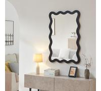 [en.casa] Espejo de Pared Koster Espejo Mural con Marco de Madera para Pasillo Salón Dormitorio Decoración Diseño Único Ondulado 90 x 60 cm - Negro