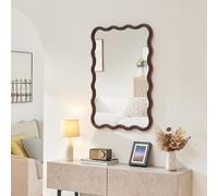 [en.casa] Espejo de Pared Porloskid Espejo Mural con Marco de Madera para Pasillo Salón Dormitorio Decoración Diseño Único Ondulado 90 x 60 cm - Marrón Oscuro
