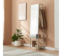 [en.casa] Espejo de Pie con Perchero Klilbojle Mueble de Salón y Espejo de Cuerpo Entero 2 en 1 con 2 Estantes y Barra para Colgar Ropa Dormitorio Vestidor Entrada Metal 160 x 40 x 35 cm - Oatmeal