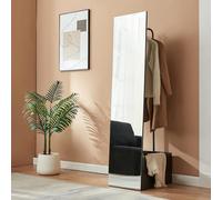 [en.casa] Espejo de Pie con Perchero Saden Mueble de Salón y Espejo de Cuerpo Entero 2 en 1 con Compartimento y Barra para Colgar Ropa Dormitorio Vestidor Entrada Metal 165 x 40 x 51 cm - Negro