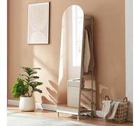 [en.casa] Espejo de Pie y Perchero Frenraby Mueble de Salón con Espejo de Cuerpo Entero 2 en 1 con Estantes y Barra para Colgar Ropa Dormitorio Vestidor Entrada Metal 165 x 40 x 35 cm - Oatmeal