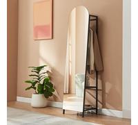 [en.casa] Espejo de Pie y Perchero Frenraby Mueble de Salón con Espejo de Cuerpo Entero 2 en 1 con Estantes y Barra para Colgar Ropa Dormitorio Vestidor Entrada Metal 165 x 40 x 35 cm - Negro