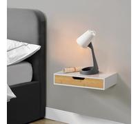 Estante de pared bokn con cajón hasta 5 kg bambú 40 x 24 x 8 cm - blanco y natural [en.casa]