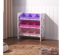 [en.casa] Estantería Boiro para Niños Decoración Marina Organizador de Juguetes con Motivo del Mundo Océano de 3 Niveles 9 Cajas Aglomerado/Poliéster 60 x 62 x 30 cm - Blanco/Rosa/Violeta