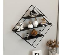 [en.casa] Estantería de Pared con 3 Estantes en Forma de Diamante Estanteria para un Almacenamiento Versátil Diseño Industrial 66 x 50 x 9 cm Metal - Negro