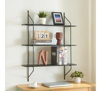 [en.casa] Estantería de Pared Østfold de 3 Niveles Estantería Pared Versátil Balda Flotante para Salón Oficina Cuarto de Baño Acero Aglomerado 100 x 80 x 21 cm - Negro