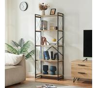 [en.casa] Estantería de Pie Skørping Librería de Salón Biblioteca de 5 Niveles Oficina Estructura de Metal 180 x 65 x 30 cm - Negro/Efecto Roble