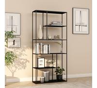 [en.casa] Estantería de Pie Vehmaa con 7 Compartimentos Abiertos Librería para Salón Oficina Dormitorio Estilo Industrial Estable Sostenible Acero 188 x 90 x 30 cm - Negro