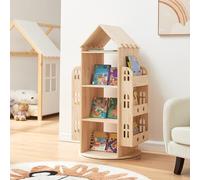 [en.casa] Estantería Giratoria para Niños Sanköre en Forma de Casa 4 Compartimentos Abiertos 6 Compartimentos Laterales Librería Infantil 122 x 64 x 43 cm Madera de Pino - Natural